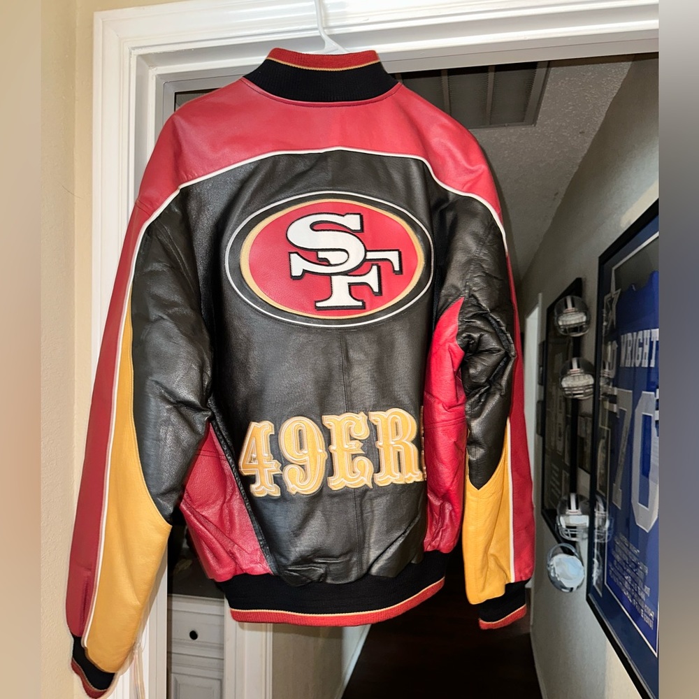 49ers San Fransisco Leather Jacket. Black, Gold and Red